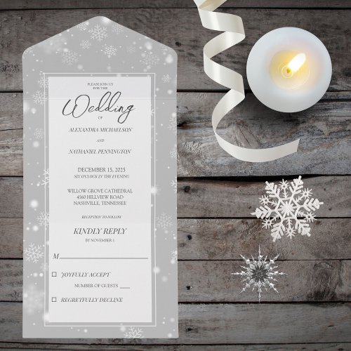 Falling Snowflakes on Gray All In One Invitation