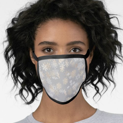 Falling snowflakes pattern on gray background face mask