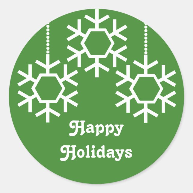 Falling Snowflakes Stickers, Bright Green Classic Round Sticker (Front)