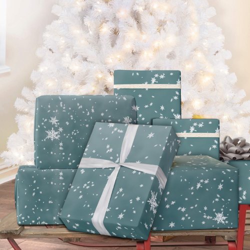 Falling Snowflakes Winter Blue Spruce Sky Wrapping Paper