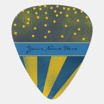 Falling Stars And Rays Of Light Blue And Yellow Guitar Pick by suchicandi at Zazzle