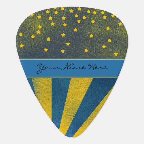 Falling Stars And Rays Of LIght Blue And Yellow Guitar Pick