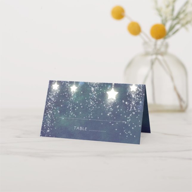Falling Stars Blue Summer Night Wedding Place Card (Front)