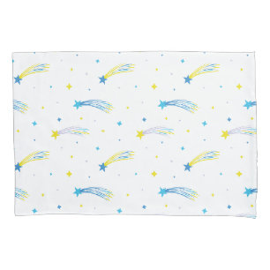 Falling stars Blue Yellow Purple Cosmic Cartoon. Pillow Case