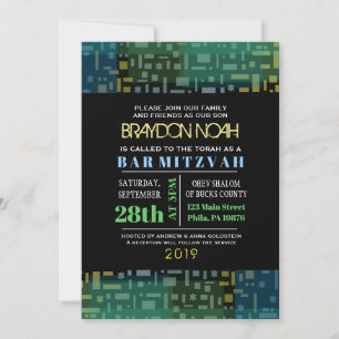 FALLING STARS & SQUARES Bar Bat Mitzvah Invitation
