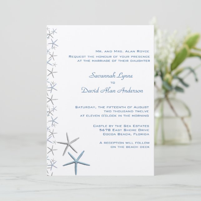 Falling Stars Tropical Wedding Invitations (Standing Front)