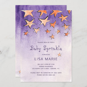 Falling stars watercolor purple baby sprinkle invitation