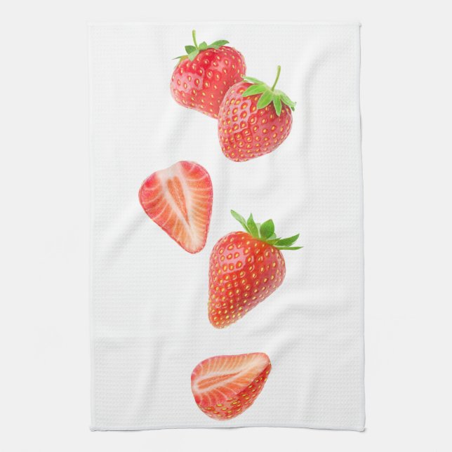 Falling strawberries kitchen towel (Vertical)