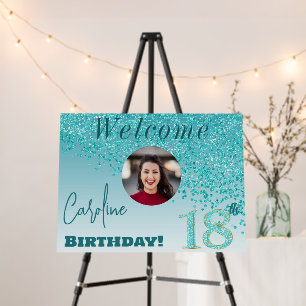 Falling Teal Blue Glitter Welcome 18th Birthday  Foam Board