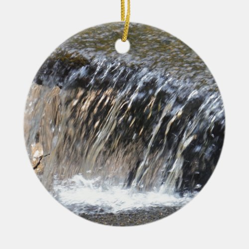 Falling Water cool blue gray and white stream Ceramic Ornament
