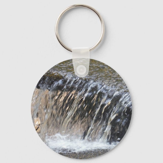 Falling Water, cool blue gray and white stream Keychain (Front)