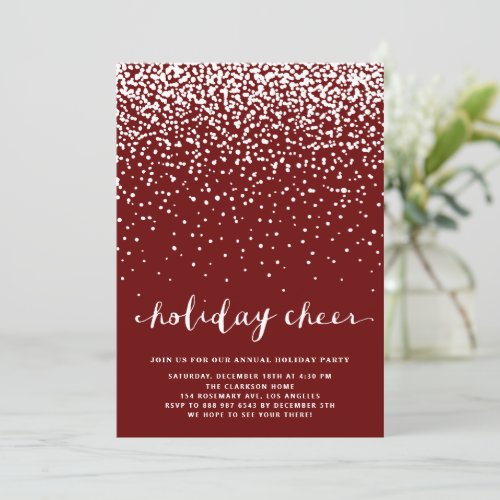 Falling White Snow | Red Holiday Party Invitation