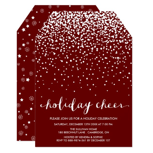 Falling White Snow | Red Holiday Party Invitation