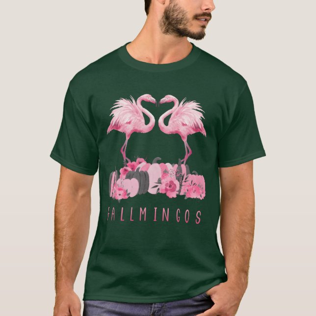 Fallmingo Pumpkin Watercolor Flamingo friends T-Shirt (Front)
