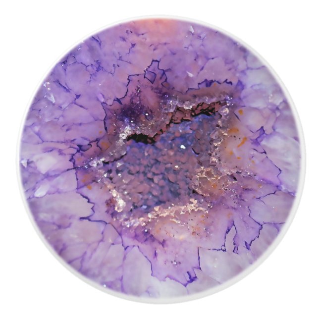 Falln Amethyst Geode Ceramic Knob (Front)