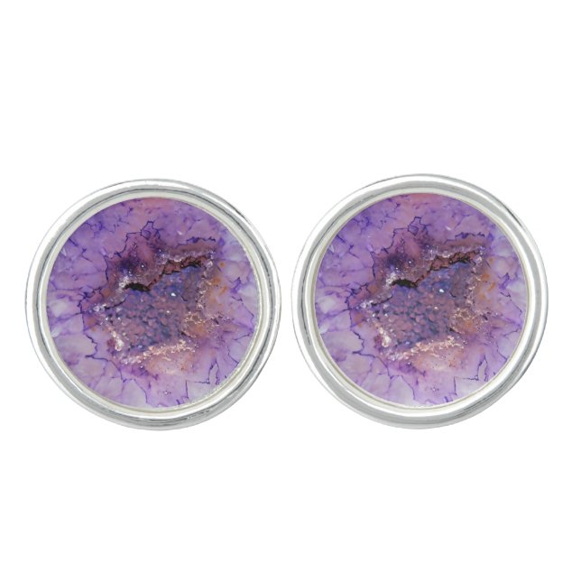 Falln Amethyst Geode Cufflinks (Front)