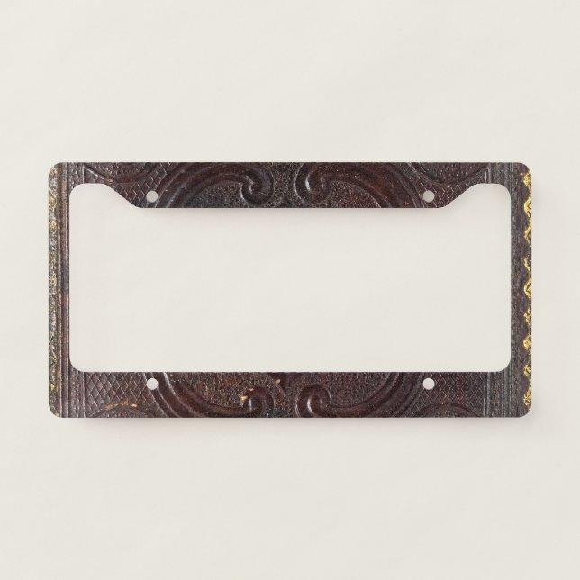 Falln Ancient Leather Book License Plate Frame (Front)