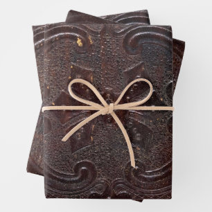 Falln Ancient Leather Book Wrapping Paper Sheets