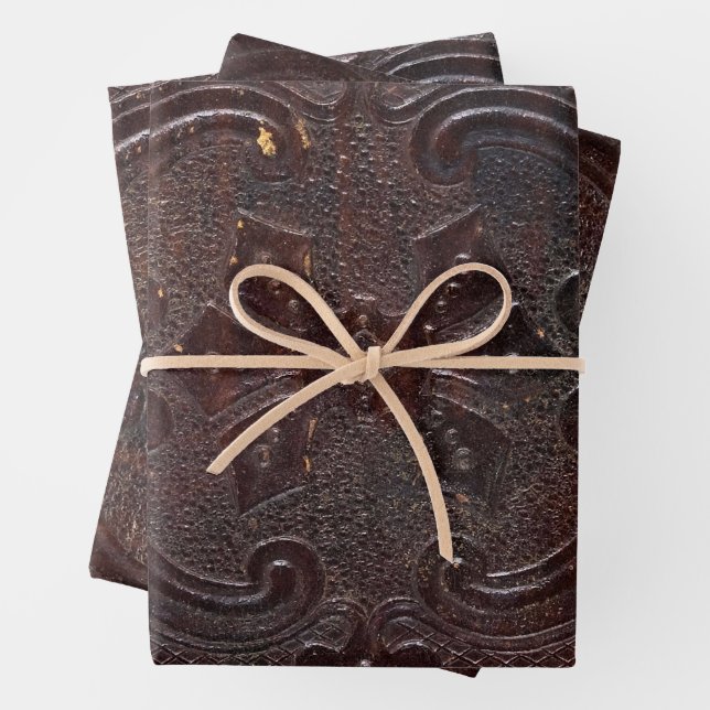 Falln Ancient Leather Book Wrapping Paper Sheets (In situ)