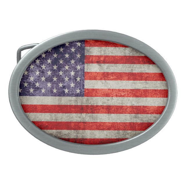 Falln Antique American Flag Oval Belt Buckle (Front)