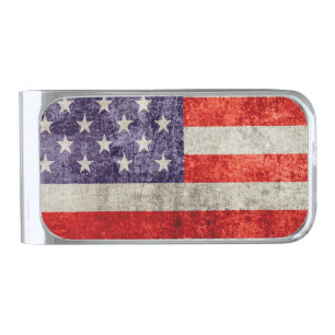Falln Antique American Flag Silver Finish Money Clip