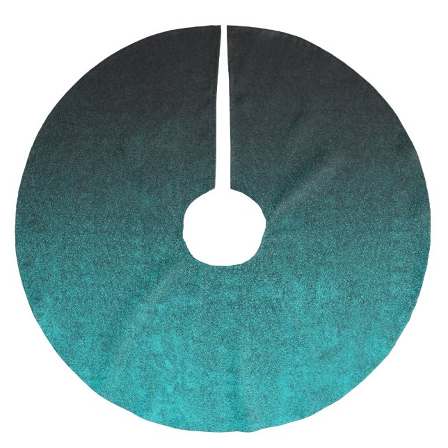 Falln Aqua & Black Glitter Gradient Brushed Polyester Tree Skirt (Front)