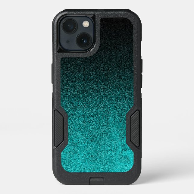 Falln Aqua & Black Glitter Gradient Otterbox iPhone Case (Back)