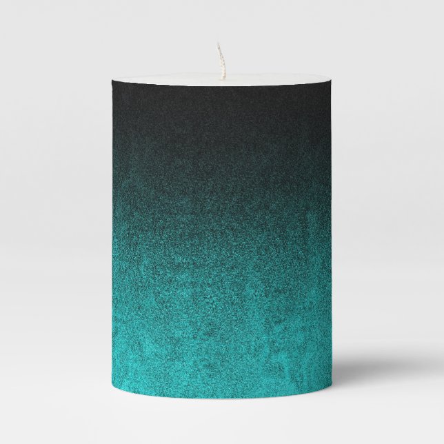 Falln Aqua & Black Glitter Gradient Pillar Candle (Front)