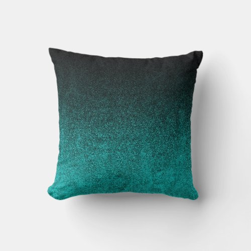 Falln Aqua  Black Glitter Gradient Throw Pillow