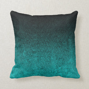 Falln Aqua & Black Glitter Gradient Throw Pillow