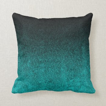 Falln Aqua & Black Glitter Gradient Throw Pillow by FallnAngelCreations at Zazzle