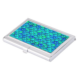 Falln Aqua Blue Scales Business Card Holder