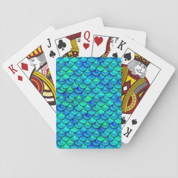 Falln Aqua Blue Scales Playing Cards by FallnAngelCreations at Zazzle
