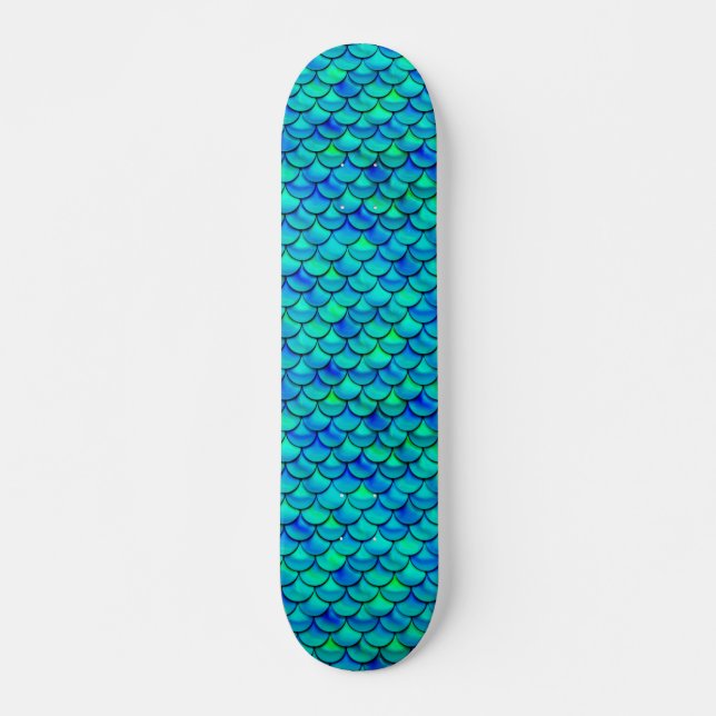 Falln Aqua Blue Scales Skateboard Deck (Front)