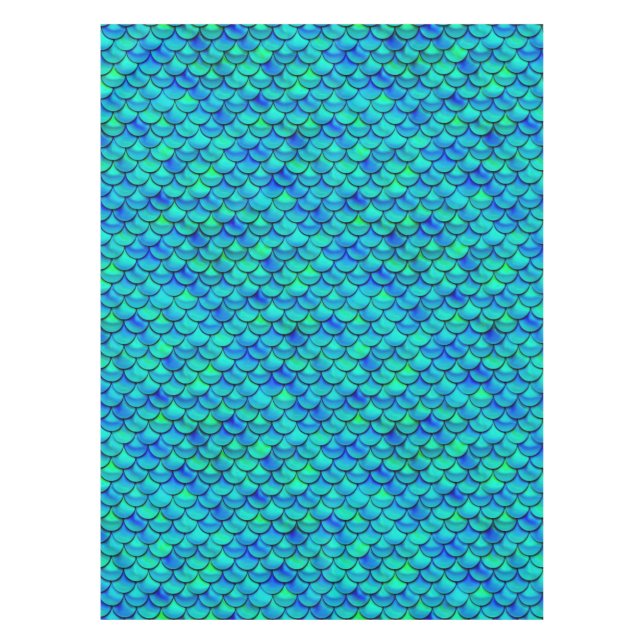 Falln Aqua Blue Scales Tablecloth (Front)