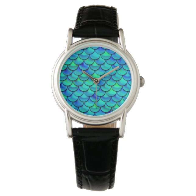 Falln Aqua Blue Scales Watch (Front)