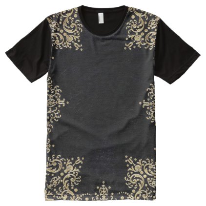 Falln Black And Gold Filigree All-Over-Print Shirt