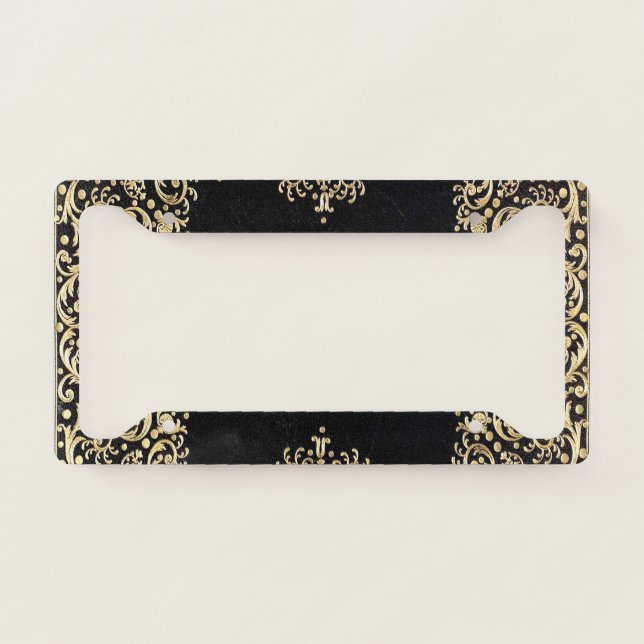 Falln Black And Gold Filigree License Plate Frame (Front)