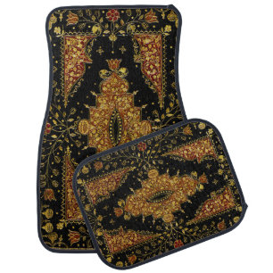 Falln Black and Gold Floral Car Floor Mat