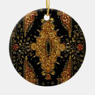 Falln Black and Gold Floral Ceramic Ornament