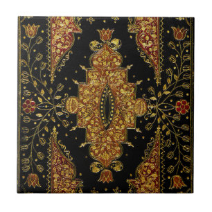 Falln Black and Gold Floral Ceramic Tile
