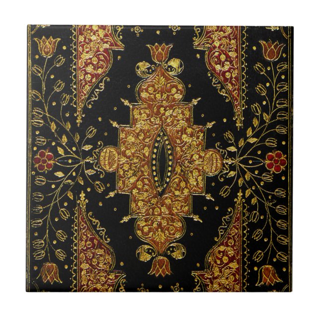 Falln Black and Gold Floral Ceramic Tile (Front)