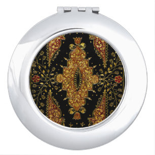 Falln Black and Gold Floral Compact Mirror