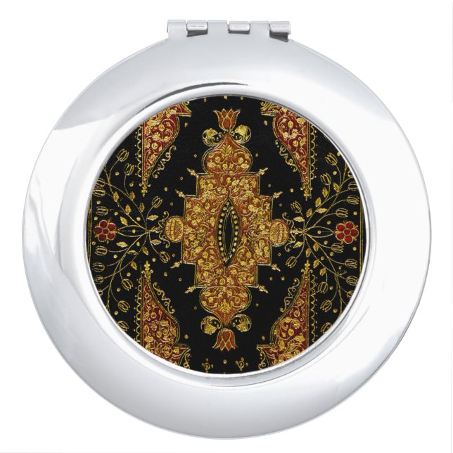 Falln Black and Gold Floral Compact Mirror (Front)