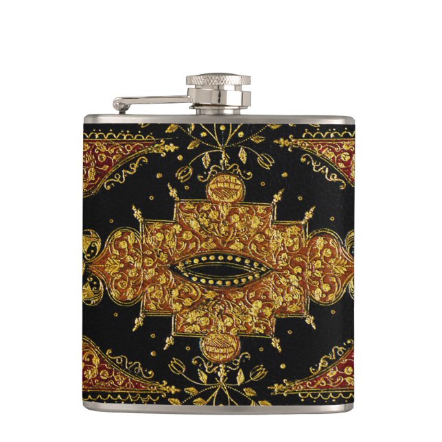 Falln Black and Gold Floral Flask (Front)