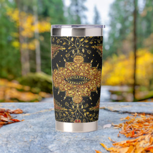 Falln Black and Gold Floral Insulated Tumbler