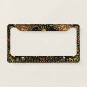 Falln Black and Gold Floral License Plate Frame