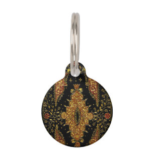 Falln Black and Gold Floral Pet ID Tag