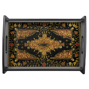 Falln Black and Gold Floral Serving Tray