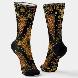 Falln Black and Gold Floral Socks